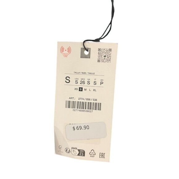 Zara Womens Midi Dress Small S Green Gold Applique Satin Wrinkle 2774/898 NWT - Picture 5 of 16